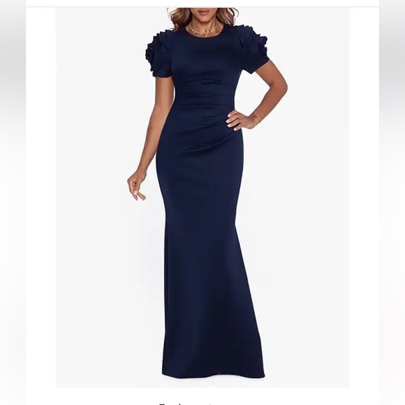 NWT ESCAPE ROSETTE ROSE SLEEVEsize 10 Evening Gown Navy blue Formal Wedding